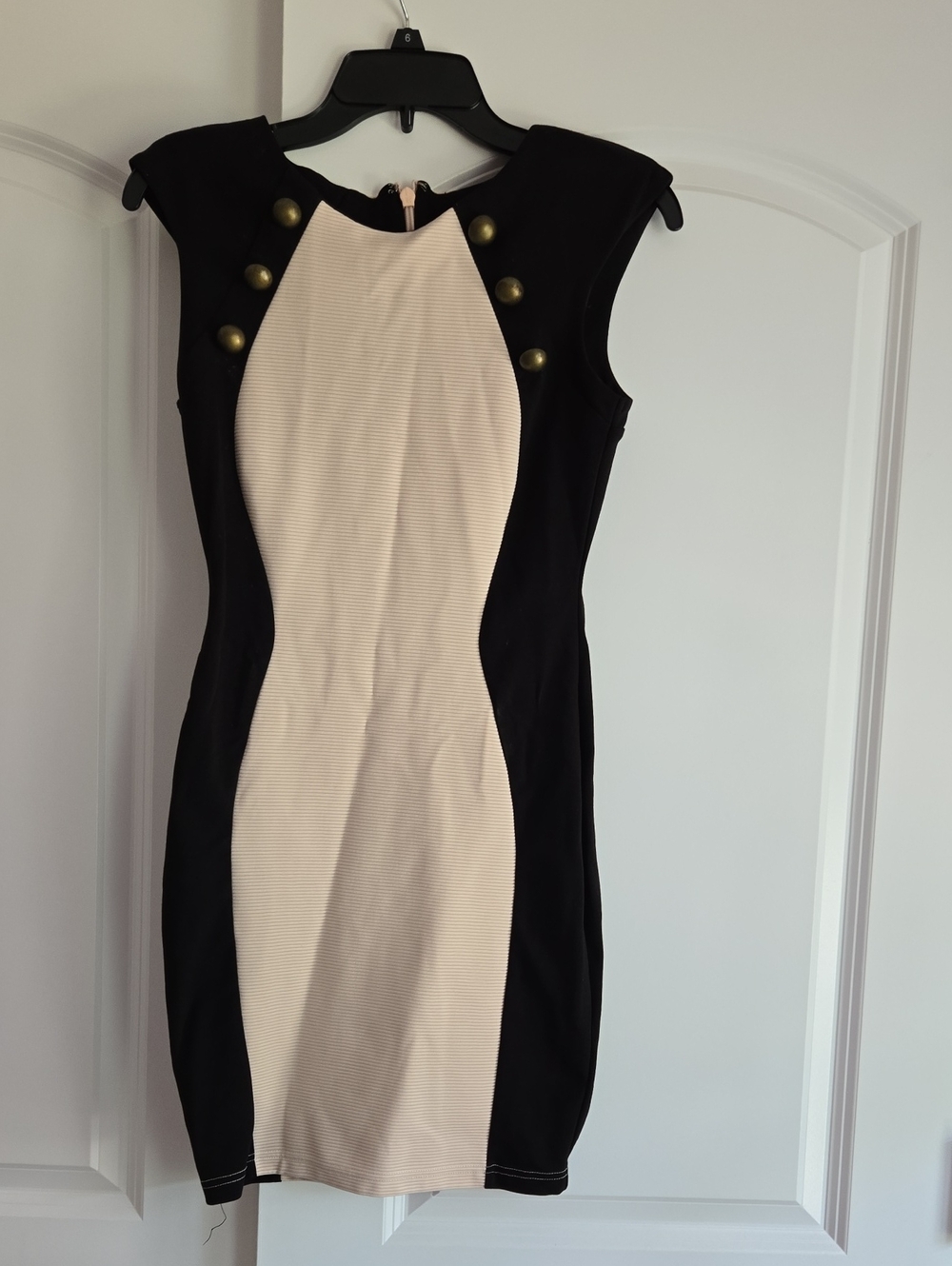 Lipsy Black and Cream Colorblock Midi Dress with Gold Buttons